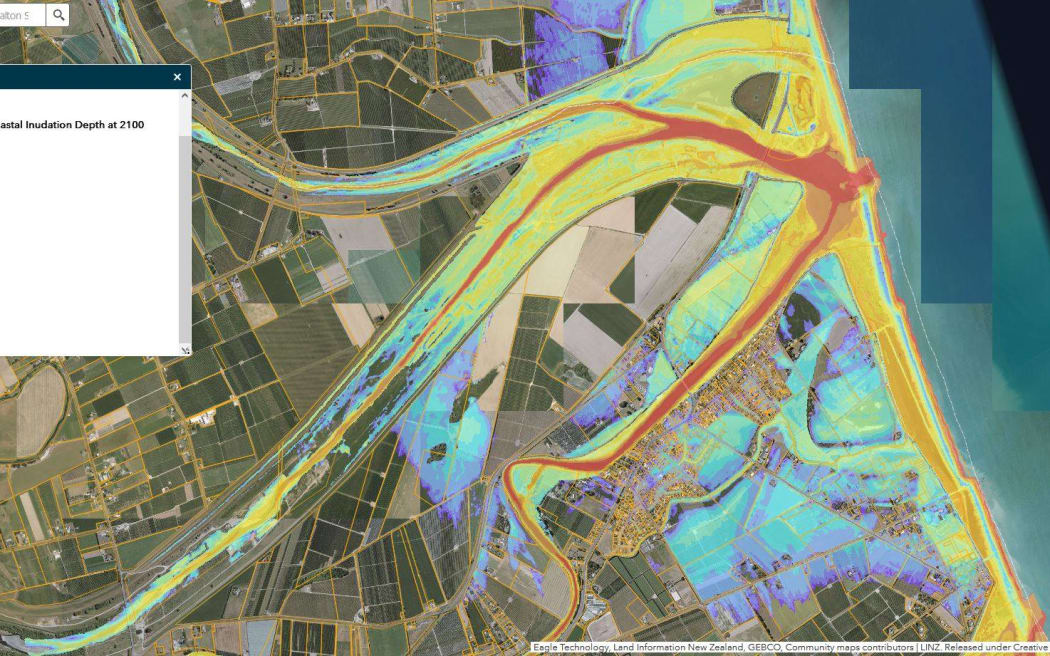 Map showing how flooding might happen in Napier in the future.