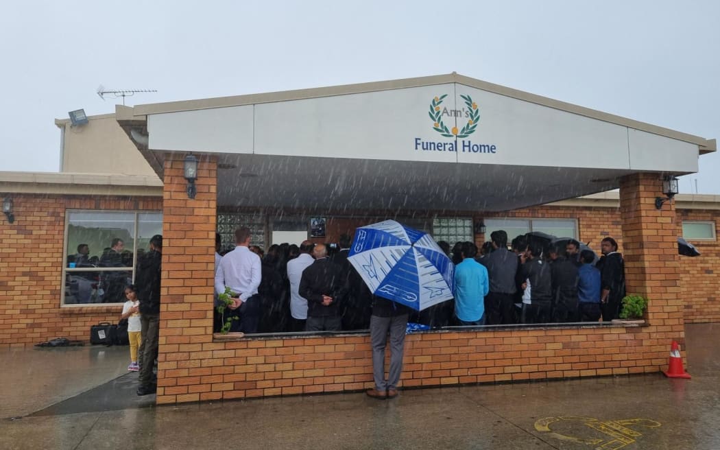 People are gathering at Anns Funeral Home in Wiri, South Auckland, for the funeral of Janak Patel, the man who was killed while working at Rose Cottage Superette in Sandringham on November 23.