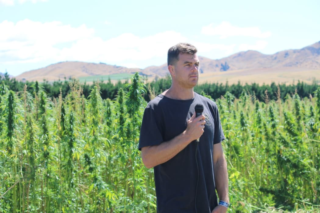 The Brothers Green co-founder Brad Lake speaking on a Culverden hemp farm.