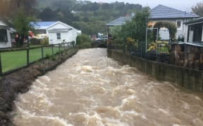 Flooding in the South Island town of Akaroa during a storm on 1 May, 2025.