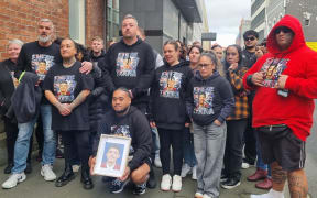 The family of Enere McLaren-Taana outside of the Dunedin courthouse.