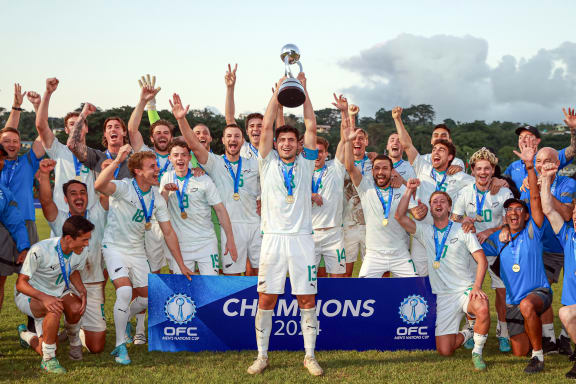 New Zealand celebrate winning the OFC Men's Nations Cup 2024.