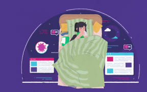 An animated image of an ill person in bed.