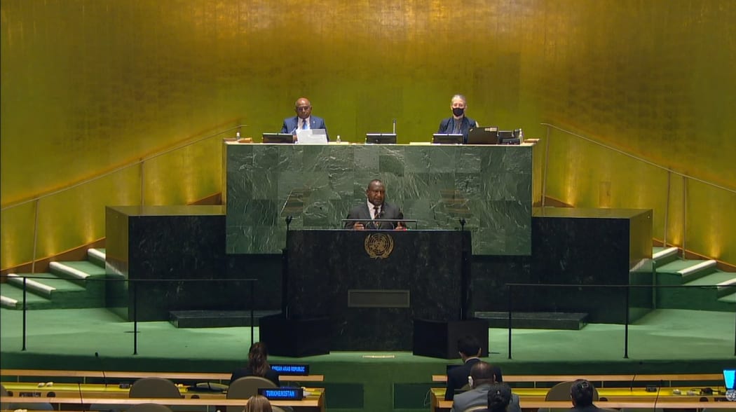 James Marape addresses the 76th UN General Assembly in New York. 26 September 2021