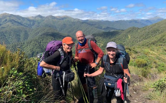 Kerry Prendergast, Tim Pankhurst and Sue Pankhurst in the Tararua Range