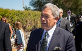 Winston Peters outside Te Tii Marae. Mr Peters was threatened with arrest after protesting the ban on media in the marae.