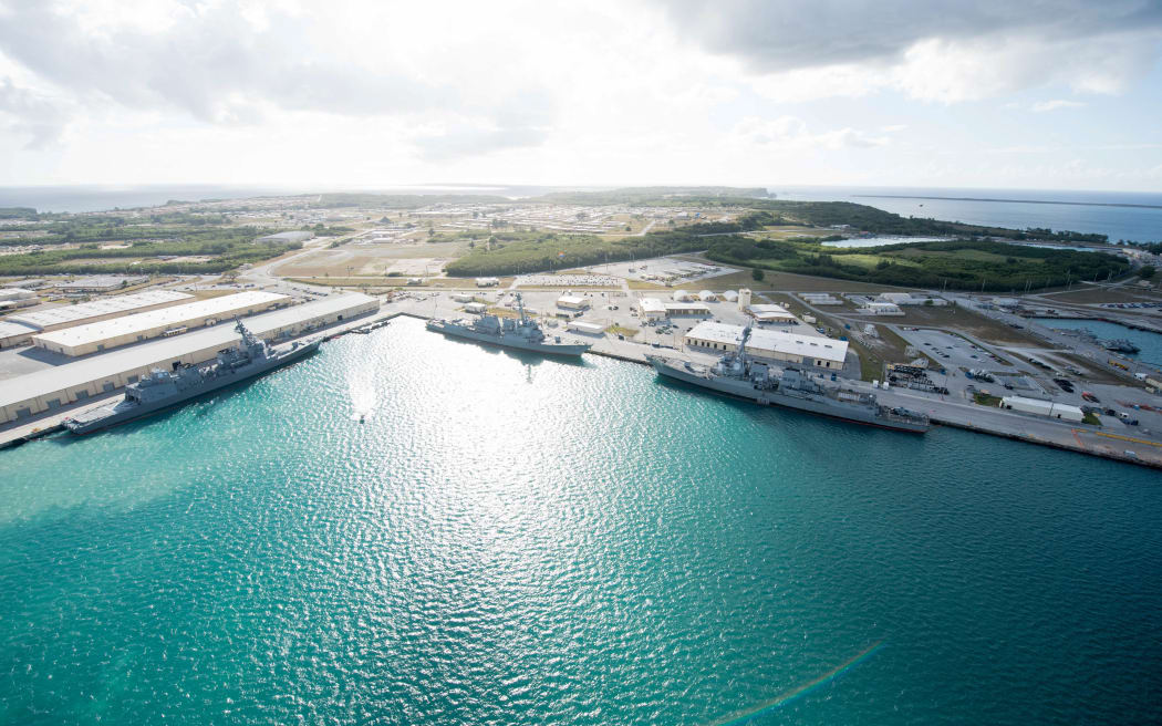 An aerial view of U.S. Naval Base Guam shows several Navy vessels moored in Apra Harbor, March 15. Some of the vessels are in Guam in support of Multi-Sail 2018 and Pacific Partnership 2018. This year also marks the 75th anniversary of the establishment of U.S. 7th Fleet. (U.S. Navy Combat Camera photo by Mass Communication Specialist 1st Class Stacy D. Laseter)