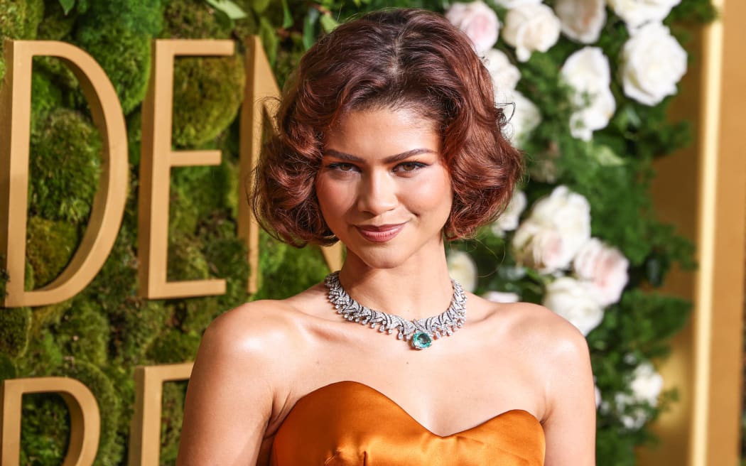 Zendaya wearing custom Louis Vuitton with Bvlgari jewelry arrives at the 82nd Annual Golden Globe Awards held at The Beverly Hilton Hotel on January 5, 2025 in Beverly Hills, Los Angeles, California, United States.