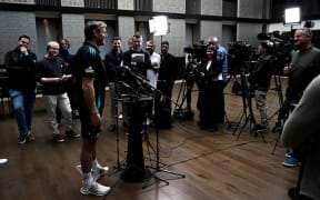 All Blacks head coach Scott Robertson speaks to media.