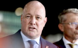 Prime Minister Christopher Luxon speaks to the media after violent crime statistics are released on 15 April 2025.