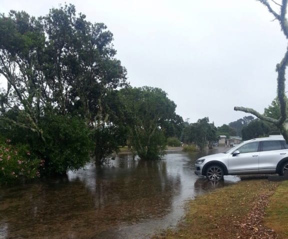 A flooded street in Pauanui.