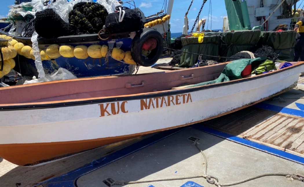 The KUC Natareta of the missing i-Kiribati fishermen was rescued and brought aboard the Queen Elizabeth 959