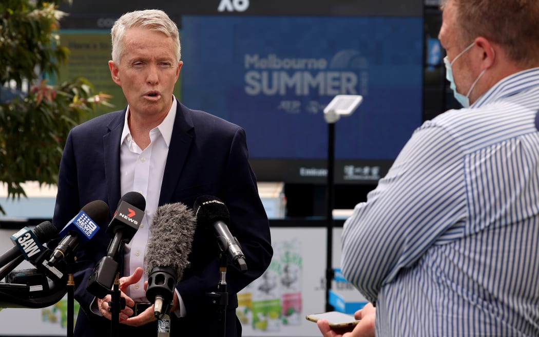 Craig Tiley, chief executive officer and Australian Open tournament director, speaks during a press conference at Melbourne Park in Melbourne on February 4, 2021.