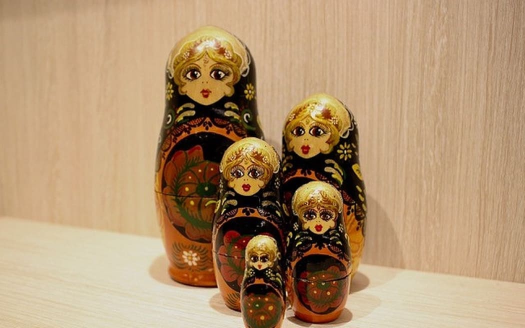 Five Russian matryoshka dolls.