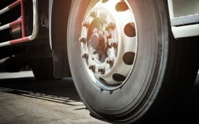Front Truck Wheels Tires. Rubber, Wheel Tyres. Freight Trucks Transport Logistics. Auto Service Shop.