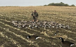 Richard McIntyre on a friends farm where he shoots Canadian Geese every year to keep populations down.