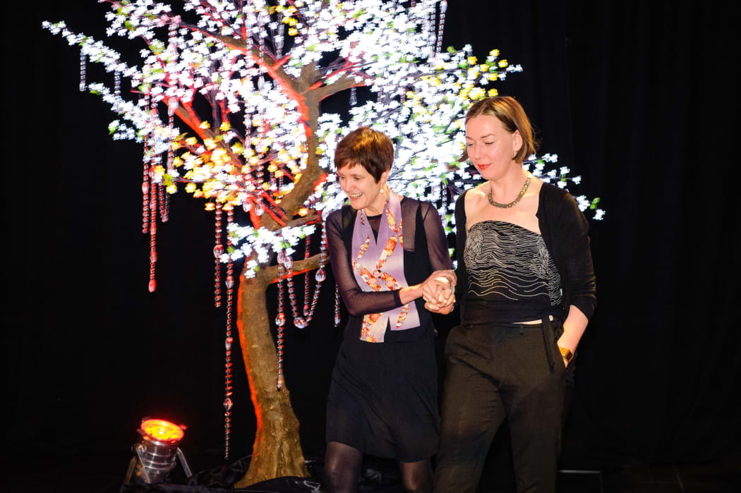 Author Jill Trevelyan, winner of 2014 New Zealand Post Book of the Year (L), with her Publisher Claire Murdoch from Te Papa Press.