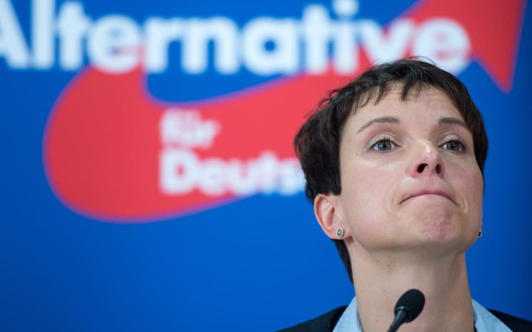Frauke Petry, chairman of the Alternative for Germany (AfD) party at an October  2015 press conference  in Berlin.