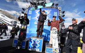 Kokomo Murase, Zoi Sadowski-Synnott, Mia Brookes during Womens Snowboard Slopestyle final at 2025 X Games Aspen at Buttermilk in Aspen, CO. ©Joshua Duplechian/X Games