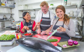 Aunty Annie and Annie Zaw, from Myanmar with Shaun Clouston of Logan Brown