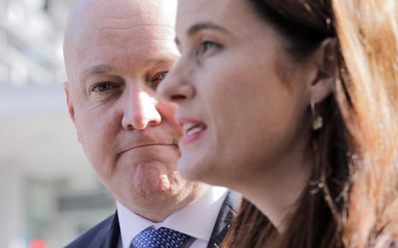National Party leader Christopher Luxon and deputy Nicola Willis at the scene of the Loafers Lodge fire on 16 May, 2023.