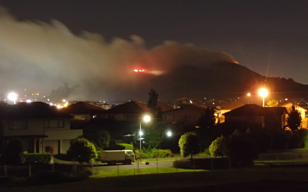 Firefighters tackle blaze on Maungarei / Mt Wellington on Guy Fawkes night.