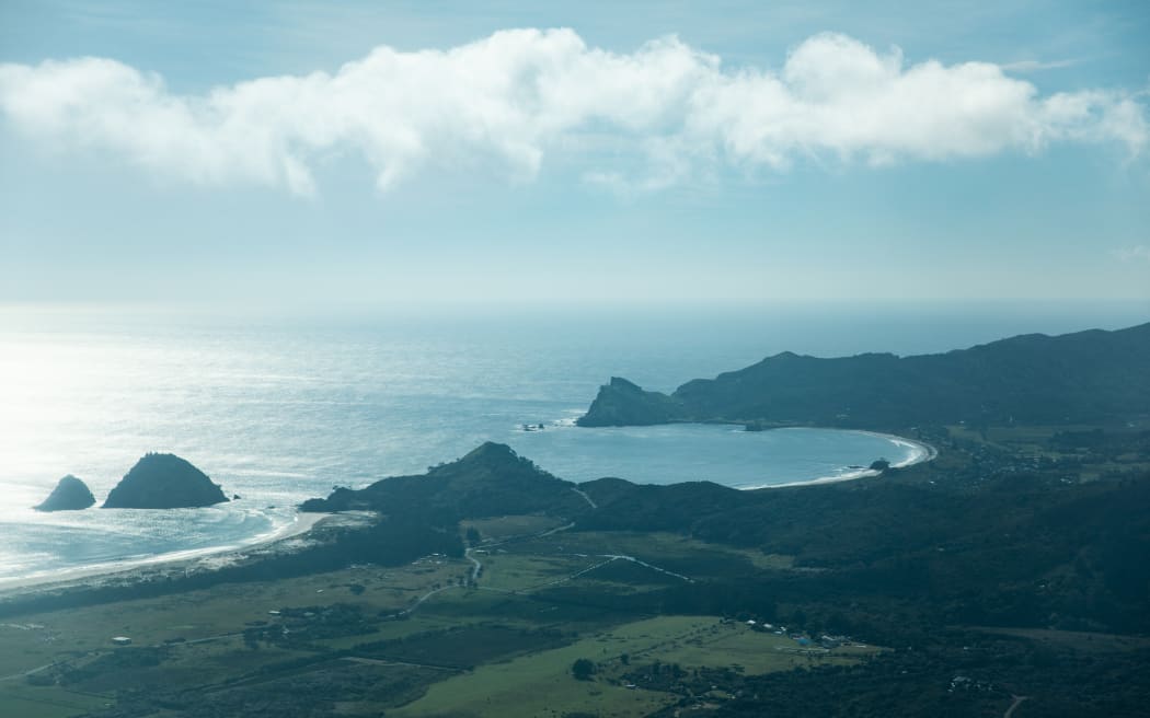 An aerial view over Claris and Kaitoke on Great Barrier Island's east coast