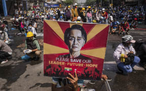 Protesters take part in a demonstration against the military coup in Yangon on 2 March, 2021.