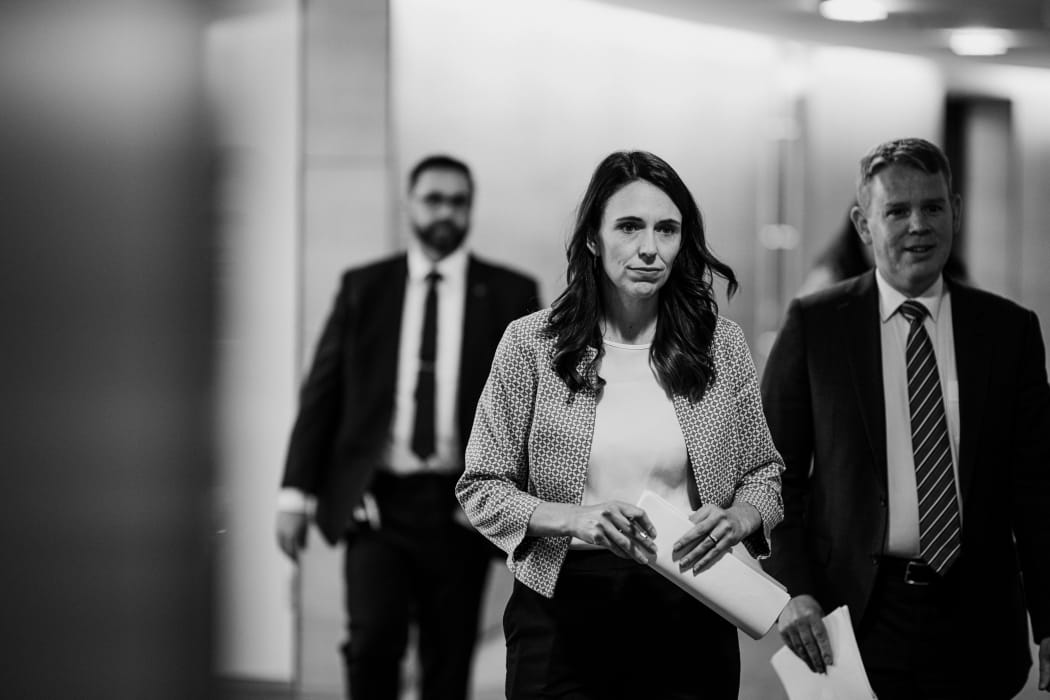 Prime Minister Jacinda Ardern walking into the first post-Cabinet conference of 2021 on 26 January.