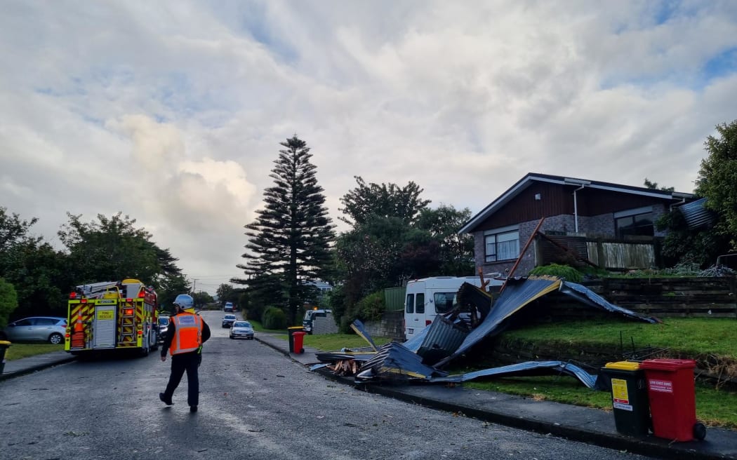 Damage on Aorangi Road, Paraparaumu, from a tornado that swept through on Tuesday 11 April.