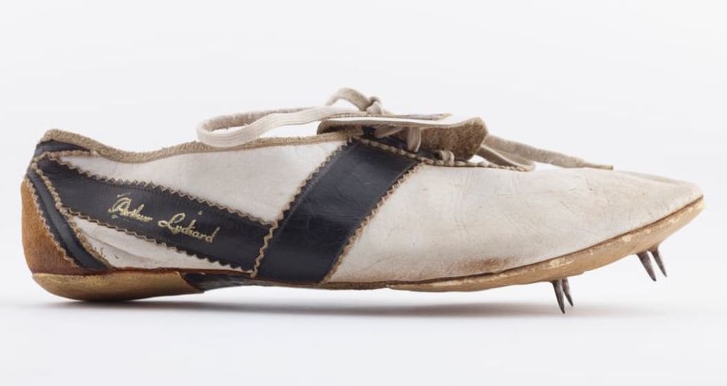 'Arthur Lydiard' spiked track shoe, 1960, New Zealand. Gift of Sir Peter Snell, 2017.