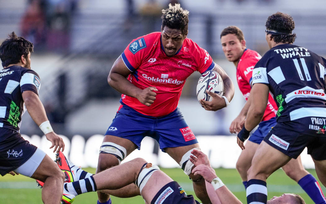 Tasman's Te Ahiwaru Cirikidaveta on the charge against Hawkes Bay in the side's unsuccessful Ranfurly Shield challenge.