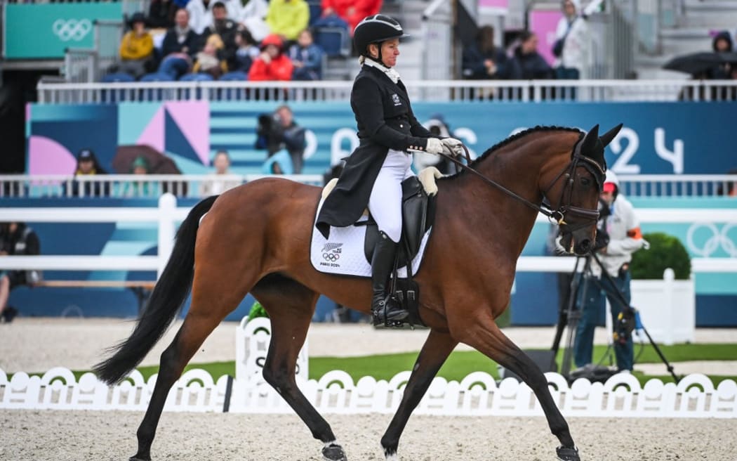 PRICE Jonelle of New Zealand during the eventing, team and individual dressage, Olympic Games Paris 2024 on 27 July 2024 at Chateau de Versailles in Versailles, France - Photo Matthieu Mirville / DPPI Media / Panoramic (Photo by Matthieu Mirville - DPPI Media / DPPI Media / DPPI via AFP)