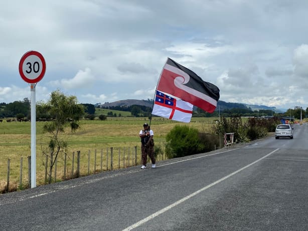 Supporters of the protesters outside Waikeria Prison