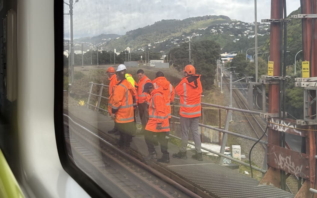 A picture taken by a passenger on a Kāpiti Line train that was stranded after an overhead cable broke.