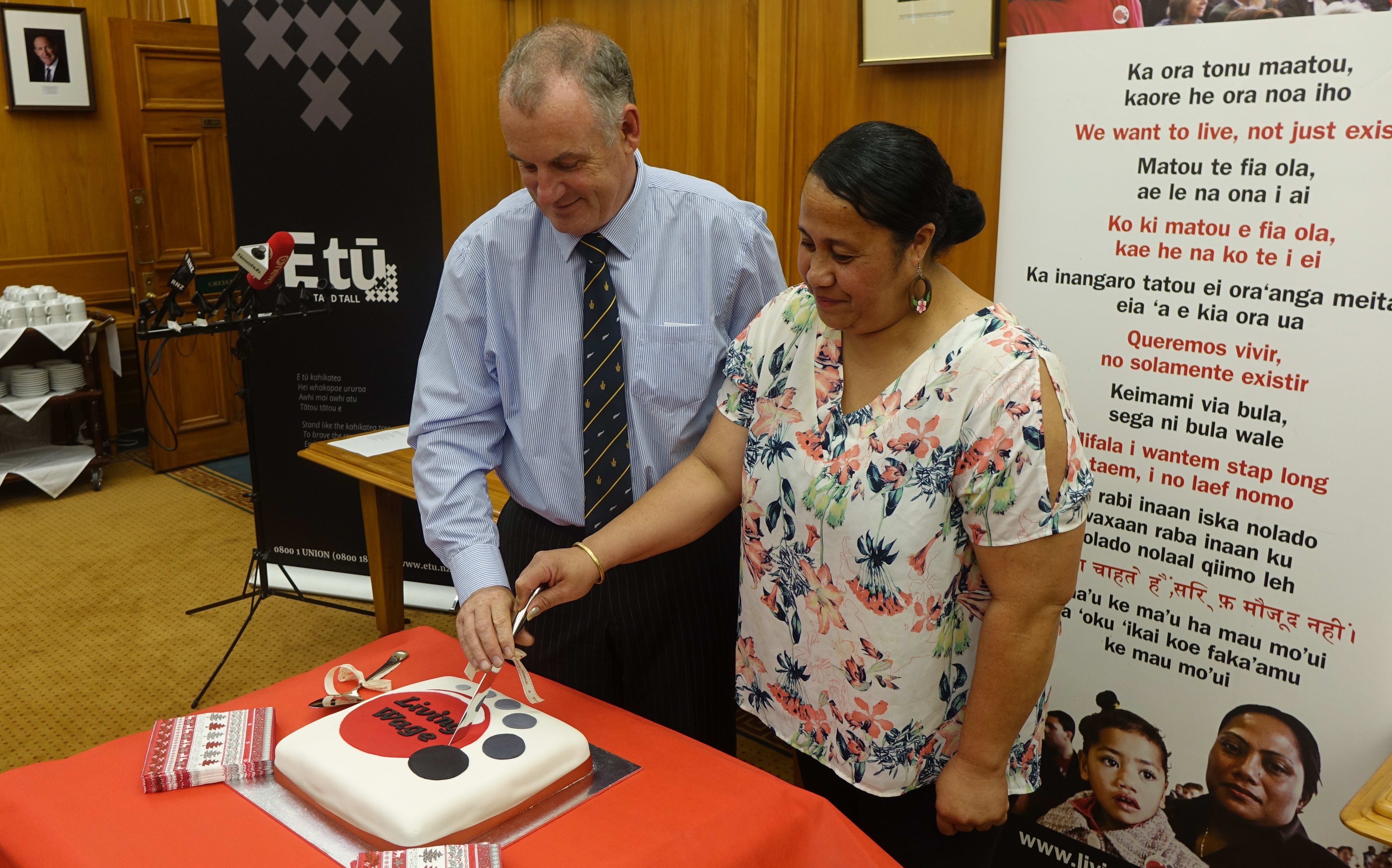 Speaker Trevor Mallard with parliamentary cleaner Eseta Ailaoa