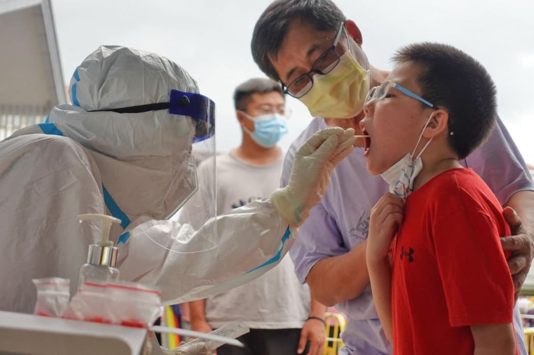 A child is tested for Covid-19 in China's Shandong Province.