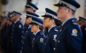 Prime Minister Jacinda Ardern, Deputy Prime Minister Winston Peters, Police Minister Stuart Nash and Police Commissioner Mike Bush attended Police cadet graduation Thursday 21st November 2019.  Jacinda Ardern and Winston Peters did stand up interviews where they were questioned about NZ first donation scandal.  Pictured are police graduates