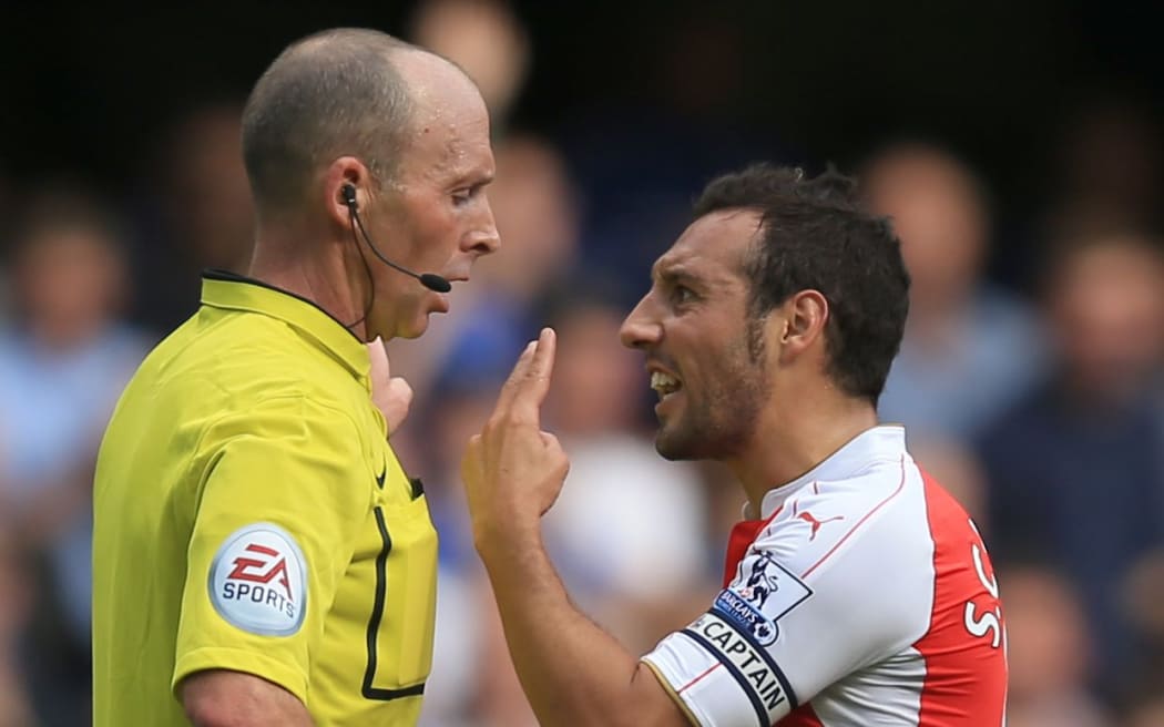 Arsenal's Santi Cazorla is sent off against Chelsea 2015.