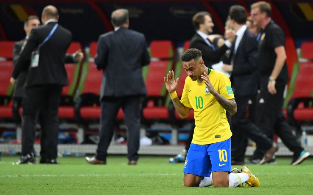 Brazil's Neymar reacts at the end of the team's 2-1 loss to Belgium during the Russia 2018 World Cup quarter-finals.