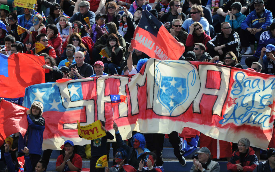 Samoa fans during the 2011 Rugby World Cup pool D match against Namibia at Rotorua International Stadium, 14 September 2011.