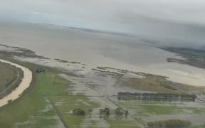 An image taken by Selwyn Mayor Sam Broughton in a helicopter flyover shows the flooding around Te Waihora Lake Ellesmere on May 2.