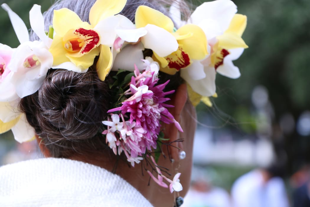 A Cook Islands woman at a commemoration at New Zealand's Parliament for Cook Island soldiers who served in the First World War. 2016