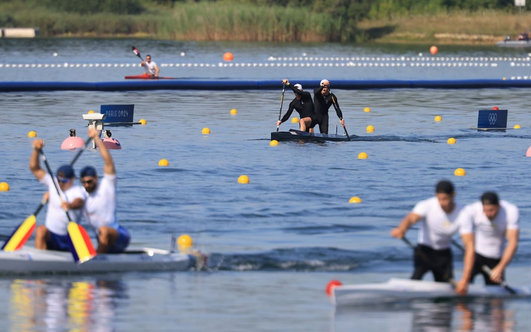 Max Brown and Grant Clancy from New Zealand in the mens canoe double 500m.
Canoe sprint at Vaires-sur-Marne Nautical Stadium-flat water, Paris, France on Tuesday 6 August 2024. Photo credit: Iain McGregor / www.photosport.nz