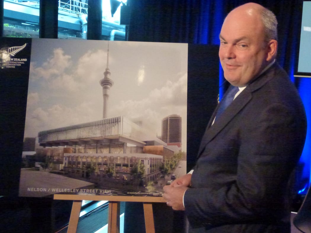Steven Joyce unveiling the new SkyCity convention centre design. 26 May 2015.