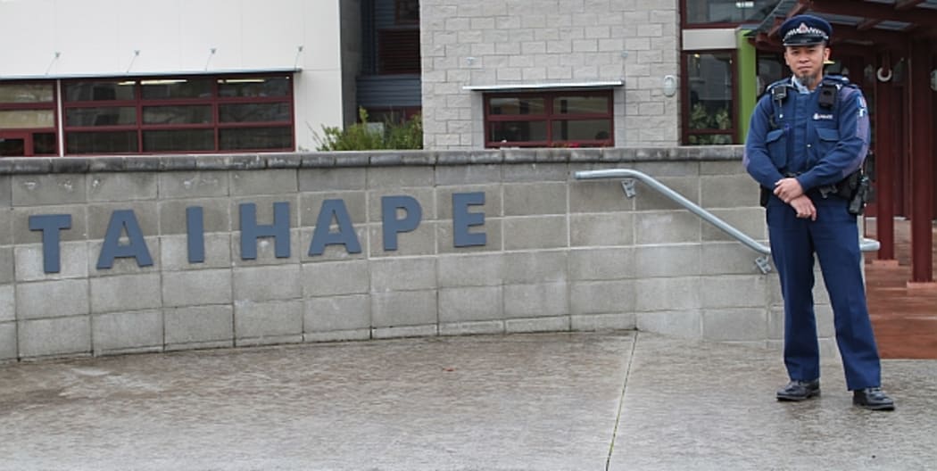 Constable Saifudin Abu outside Taihape Area School.
