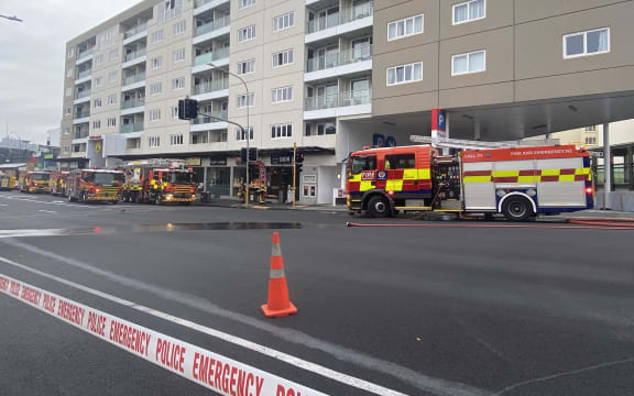 10 fire appliances were sent to Auckland's Newmarket following a rubbish fire in a car park near the train station.