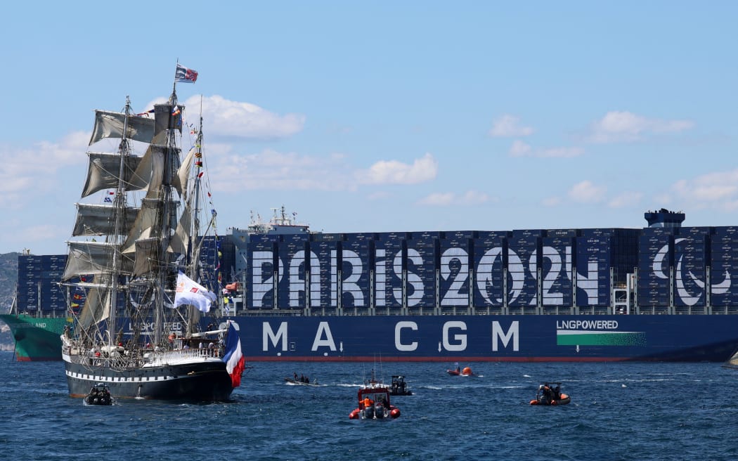 The Belem arrives in Marseille with the Olympic flame on board, the Belem transports the Olympic flame from Athens to Marseille, May 2024.