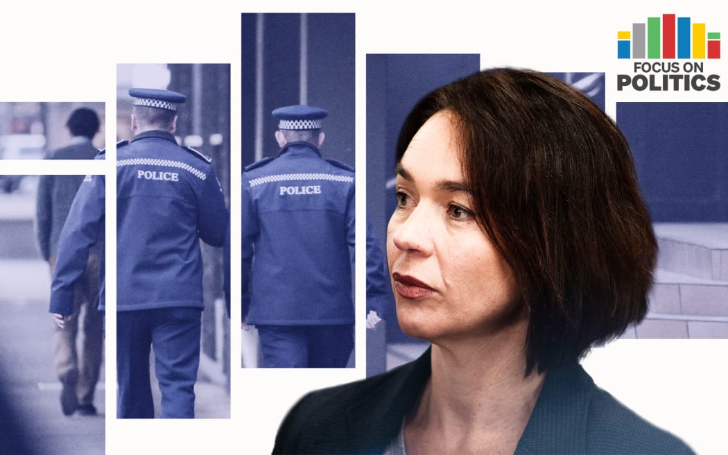 Collage of Police Minister Ginny Andersen and police officers.