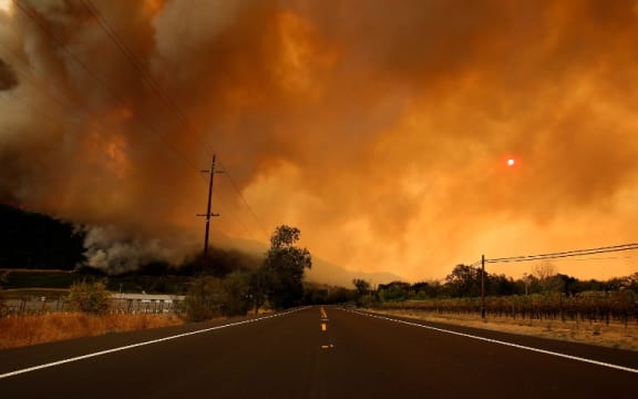 A view of San Francisco gulf as smoke covers the sun as a wildfire from the Santa Rosa and Napa Valley moves through the area in California.